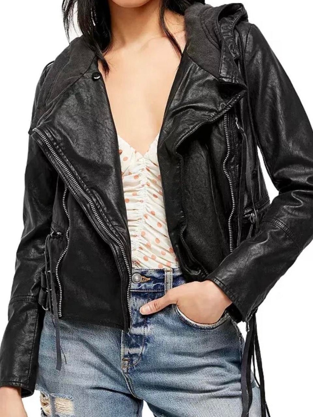 Free People Cleo Jacket Black Vegan Leather Motorcycle Jacket Size 4